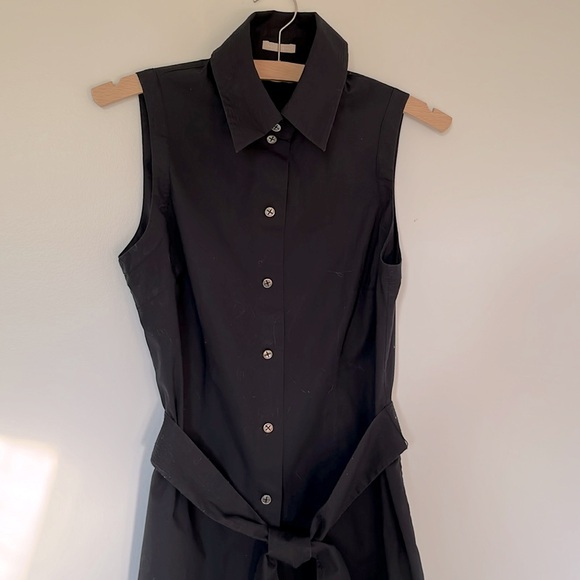 Magaschoni Black Cotton Stretch Sleeveless Tie Button Down Blouse, 6 US - Picture 3 of 6
